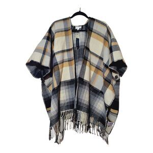 Charter Club Oversized Plaid Open Front Poncho Loose Wrap Baggy Equestrian New